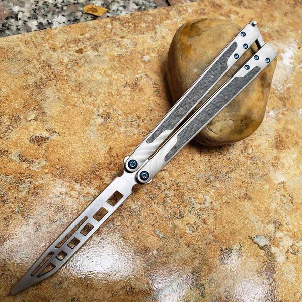 Theone Balisong EX10 EX-10 Butterfly Trainer Training Knife Not Sharp Titanium Chimera Fibra di carbonio Swing Jilt Coltelli Squid Snake Sea Nautilus Monster BM42 BM87 BM51