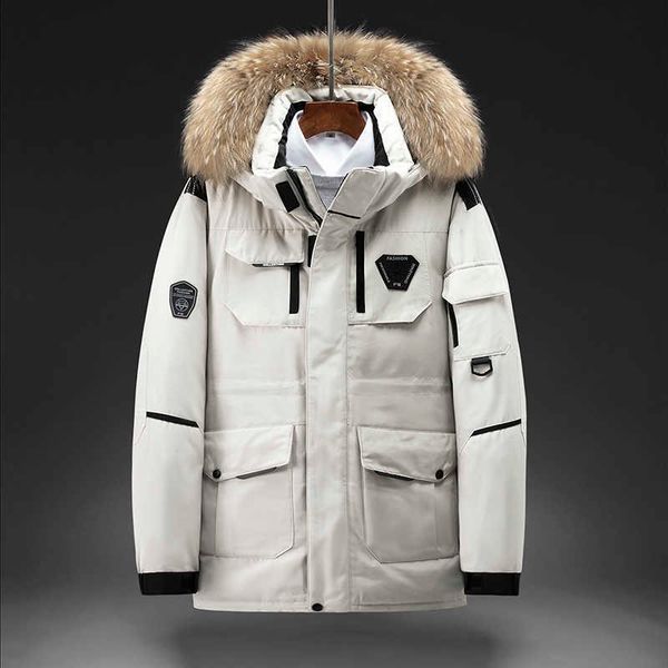 

men's white duck down coat, thick warm lining, detachable hood, winter, Black