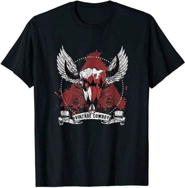 

vintage skull cowboy tshirt | tattoo roses wings indian size m-5xl, White;black