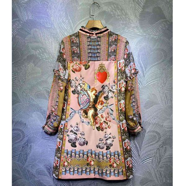 

dress seqinyy pink mini from vintage flowers print angel 2021 spring summer fashion design feminine runway casual dribbling, Black;gray