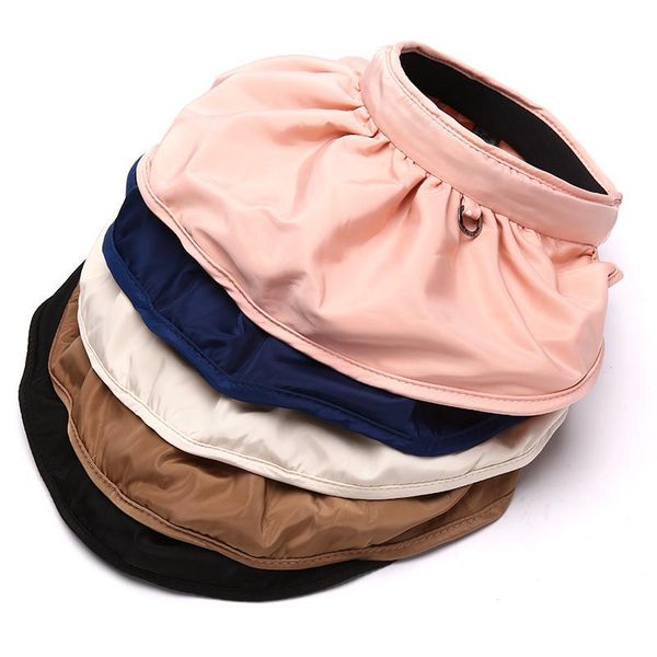 

outdoor hats 2 in 1uv sun protection shell hat sunshade beach rollable into headband anti-ultraviolet elastic hollow top, Black;white