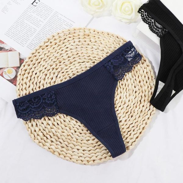 

women's panties 1pc g-string ladies thong underwear solid color comfortable lace edge lingerie, Black;pink