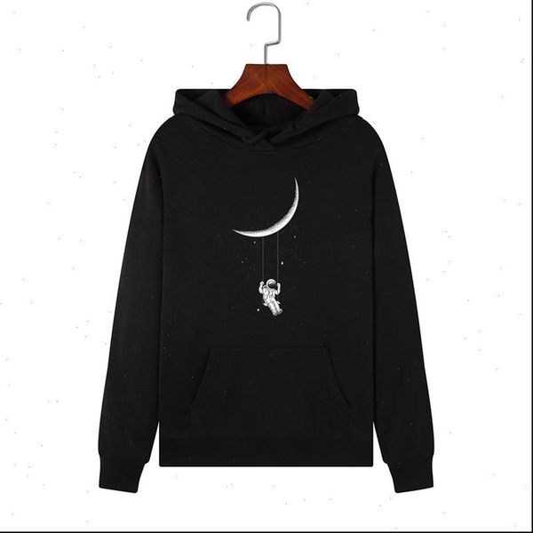 

autumn pink moon print womens sweatshirt pulloves pocket long sleeve streetwear clothes winter coat, Black