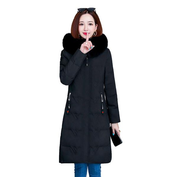 

women's down & parkas fashion large size 3xl women's jacket long 2021 winter coat women fur collar hooded jackets female outerwear, Black