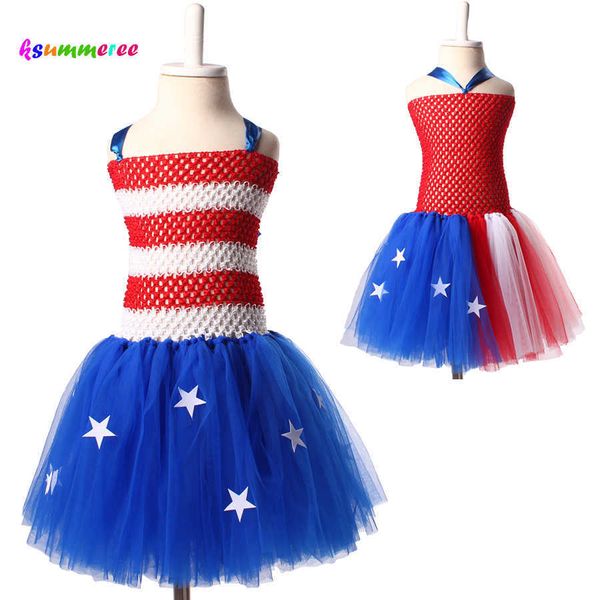 Ksummeree 4th of julho meninas tutu vestido americano bandeira tutu vestido bebê menina patriótica foto prop Costume festa de aniversário ts124 q0716