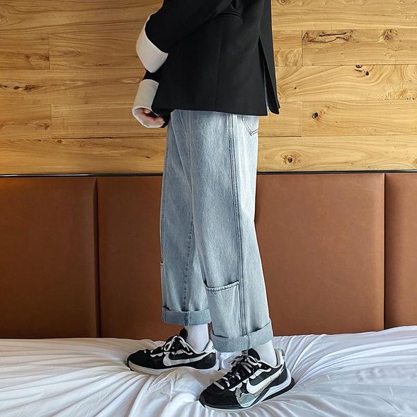 

men's jeans spring and autumn fashion loose large size straight casual wide-leg pants streetwear korean hip-hop, Blue