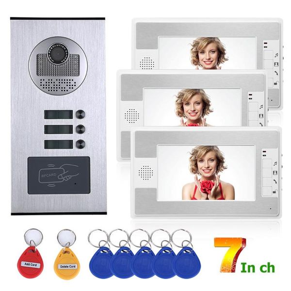 

inch 3 apartment/family video door phone intercom system rfid ir-cut hd 1000tvl camera doorbell with button monitor phones