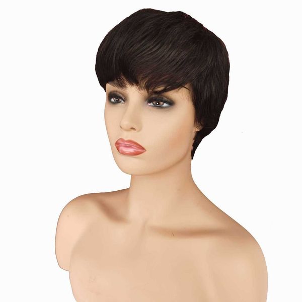 

real wig women's natural short wig mechanism breathable real hair, Black