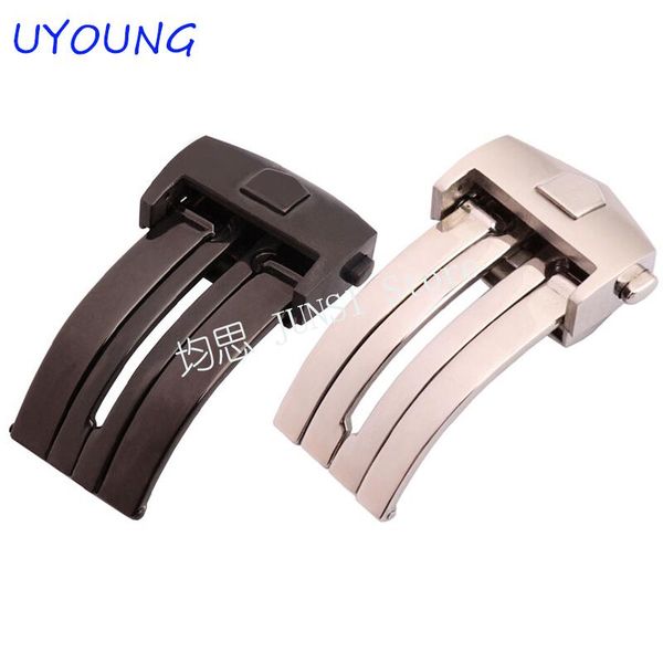 

watch bands uyoung watchband brand special table buckle 18mm 20mm black silver solid stainless steel folding strap bracelet, Black;brown