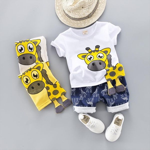 

childrens suit summer boys and girls giraffe pattern baby two piece, White