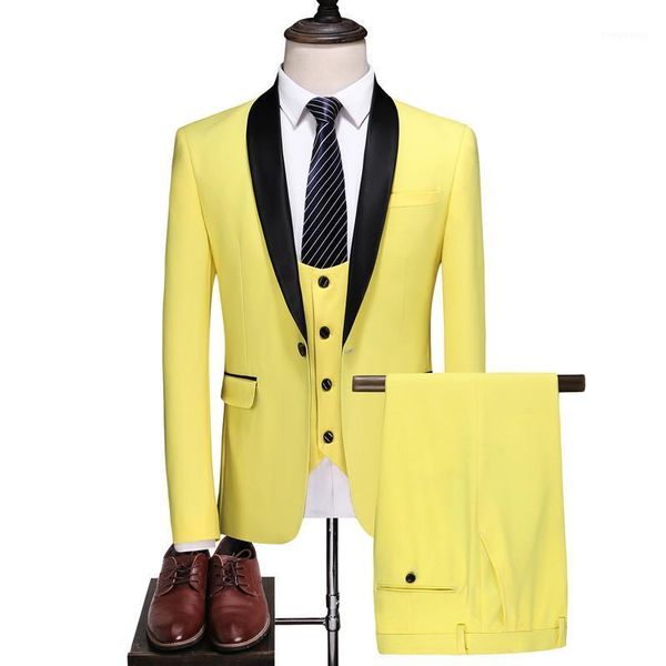 

men's suits & blazers 2021 light yellow suit 3-piece formal business tuxedo shawl lapel for wedding groom (jacket + vest pants), White;black