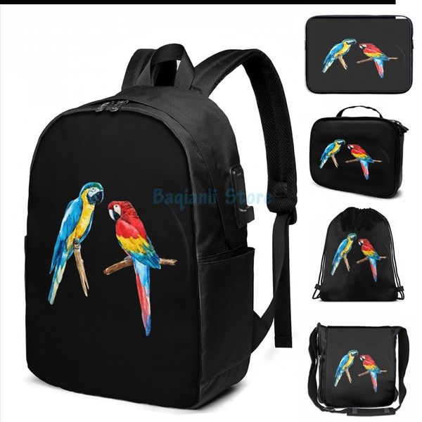 

funny graphic print parrots 04 usb charge backpack men school bags women bag travel laptop
