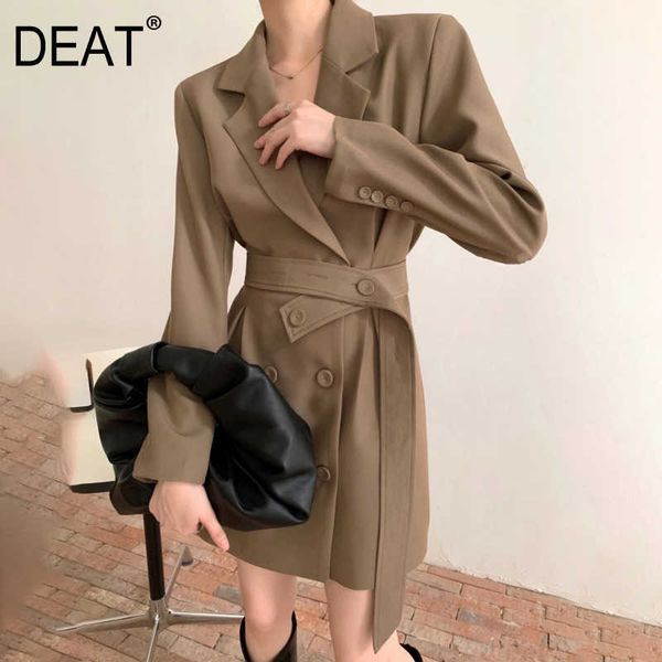 

[deat] spring fashion single-breasted turn-down collar sashes long sleeve solid color loose dress women 13q193 210527, Black;gray