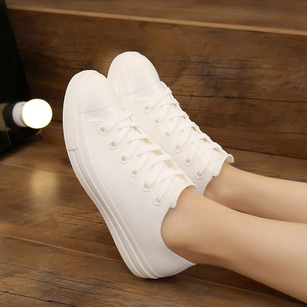 

women rain boots womens white flat waterproof casual shoes spring summer female light casual lace-up rubber rain shoes, Black