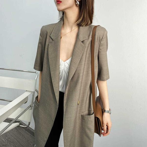 

summer design sense grey green short sleeve suit coat women's medium length loose casual thin [end on may 15] suits & blazers, White;black
