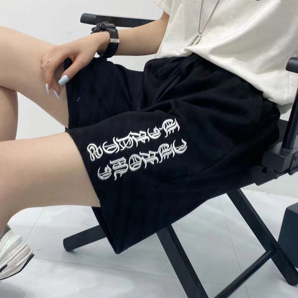 

crosin 21s summer new ch horseshoe model letter printed cotton solid color shorts for lovers, White;black