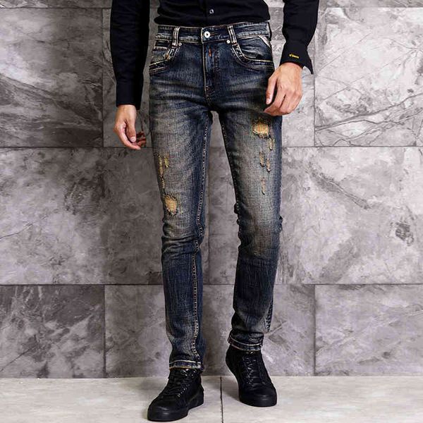 

jeans fashion streetwear black blue retro wash slim fit ripped men vintage designer denim pants hip hop jeans homme