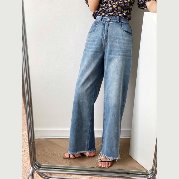

women's jeans vintage women high waist -cut ins wide-leg, Blue