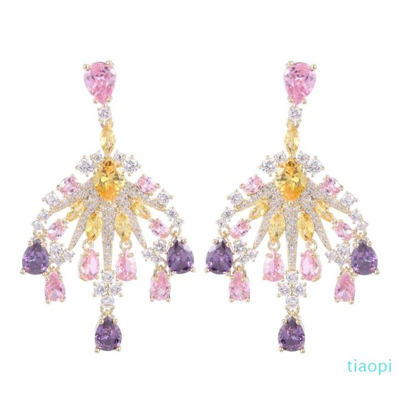 Dangle Chandelier 2021 Tendy Borla queda Brincos Rosa Amarelo Roxo Cúbico Zircoina Brilhante Estracção de Estração Jóias