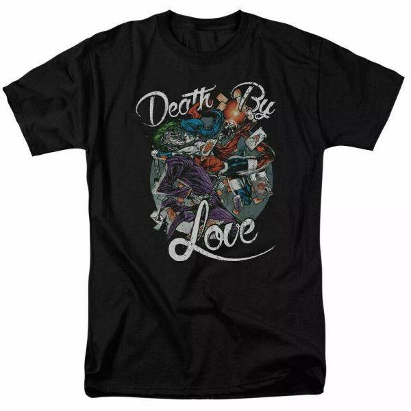 

harley quinn death by love t shirt licensed comic book tee black, White;black