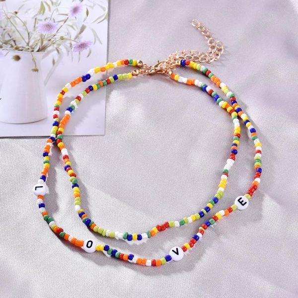 

chokers 2pcs letter pendant necklace for women choker bead aesthetic boho collier femme summer costume jewelry women's neck chain, Golden;silver
