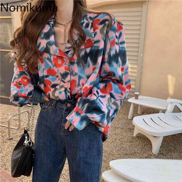 

nomikuma vintage long sleeve shirts women blusas femme turn down collar casual retro loose blouse single breasted camisas 210514, White