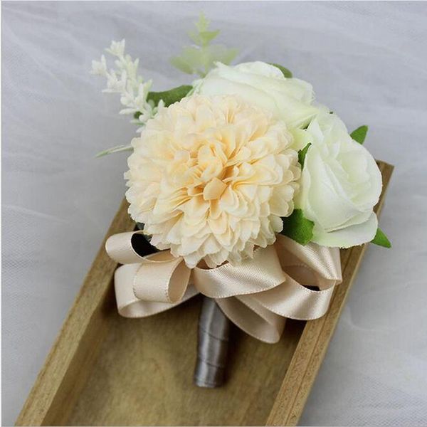 

1pcs creative champagne rose corsage&wrist flowers groomsman article wedding party decorative corsage wrist & wreaths