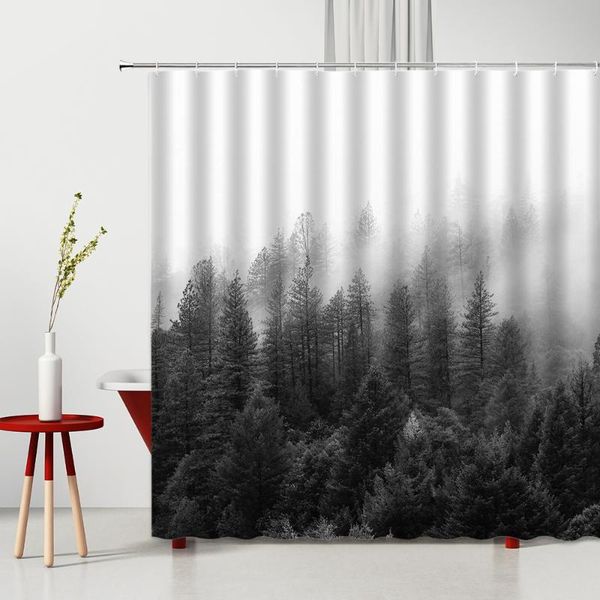 

shower curtains landscape bathroom forest shrouded in mist bathtub decoration waterproof polyester fabric cloth