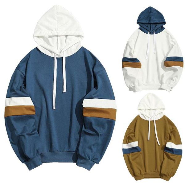 

men's hoodies & sweatshirts casual sweatshirt 2021 autumn winter splice sleeve long rawstring blouse male pullovers, Black