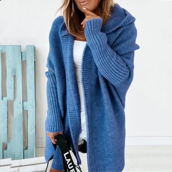 

women's knits & tees autumn winter casual soft knitting sweaters female batwing sleeve loose jumpers women elegant solid hooded knitte, White