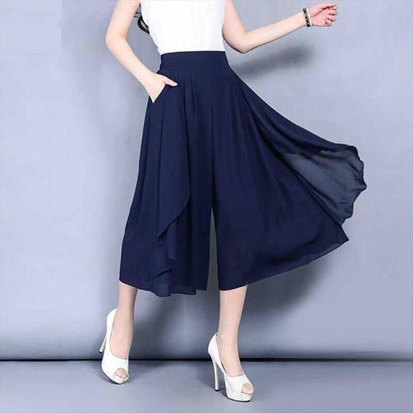 

summer wide leg chiffon womens capris plus size clothing loose dropshipping woman, Black;white
