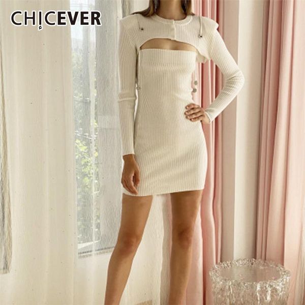 

casual dresses chicever hollow out knitted dress for women o neck long sleeves high waist slim female 2021 autumn fashion, Black;gray