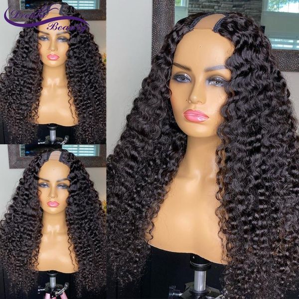 

lace wigs u part wig human hair with clips curly peruvian remy for black women 200 density glueless, Black;brown
