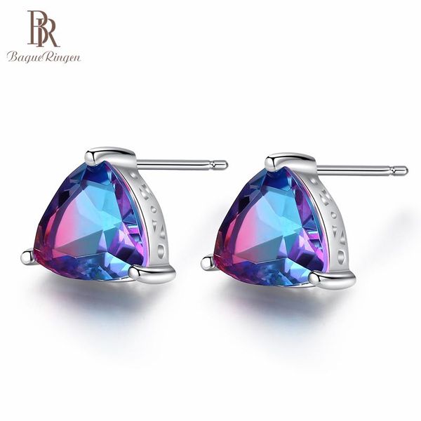

bague ringen classic solid silver 925 jewelry natural 9*8mm gemstone earrings for women delicate triangle z ear studs party stud, Golden;silver