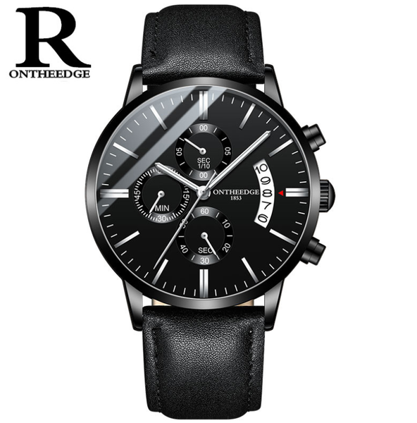 

wristwatches reloj hombre luxury mens watch fashion sport wrist alloy case leather band quartz business wristwatch calendar clock, Slivery;brown