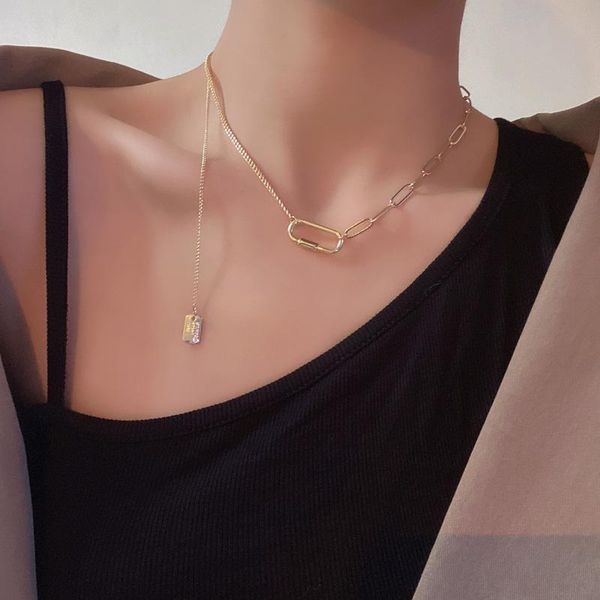 

chains temperament pendant chain necklace for women metal asymmetric, Silver