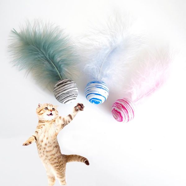 

cat toys feather gatos starry sky texture ball juguetes para interactive three color pet products jouet chat