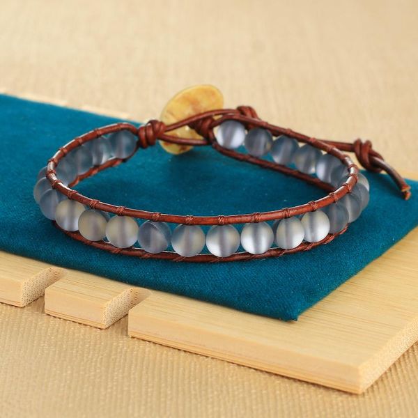 

charm bracelets c.quanchi fall grey moonstone bracelet fashion handmade brown leather rope wrap braided beaded for women jewelry, Golden;silver