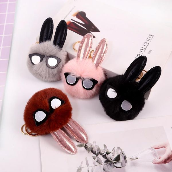 

keychains car keychain accessories long ear bags hangings female genuine imitate fur hairball suit pendant gifts, Silver