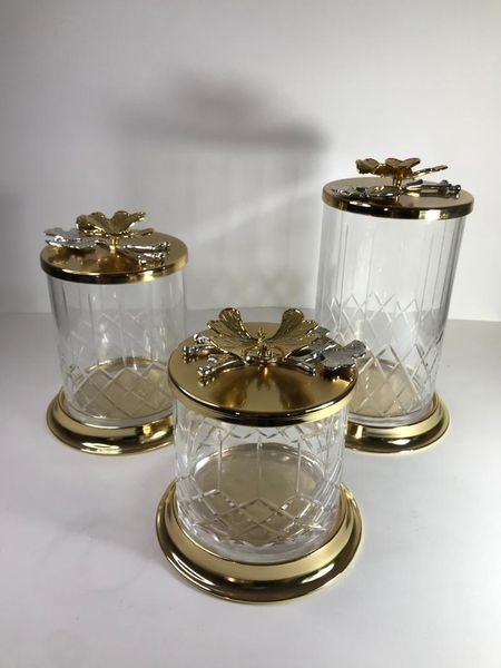

storage bottles & jars 3 piece kitchen organizer rice flour clear glass design gold colour decorative butterfly details metal home accessori
