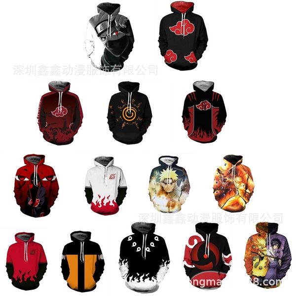 

hoodiesnaruto popular animation same sweater 3d printing casual hooded sweater cos, Black