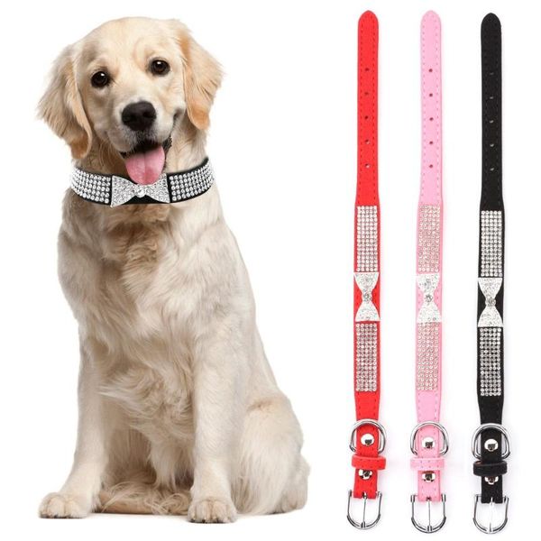 

dog collars & leashes bling diamante bowknot puppy cat collar pet necklace suede leather rhinestone