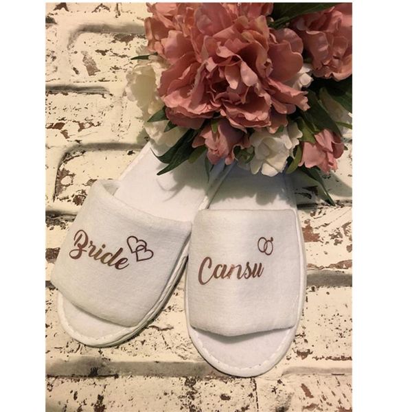 

slippers custom ring heart slippers,open toe terry gold sister of bride rubber sole slippers,wedding proposal gift,hen night spa, Black
