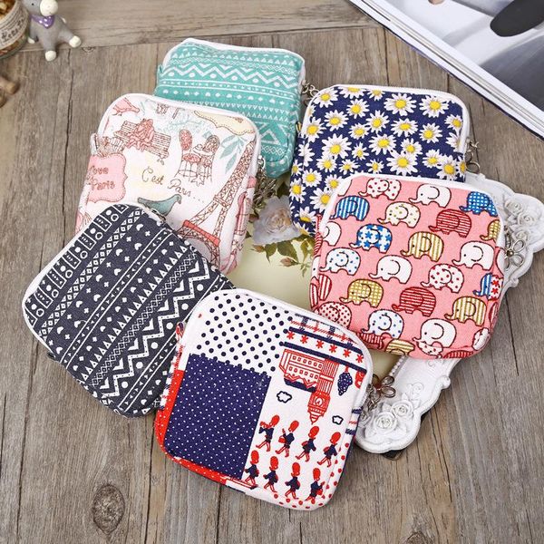 

storage bags women zippered portable tampon sanitary napkin bag cotton travel makeup literary coin purse sundries