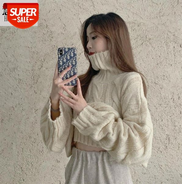 

salt sweater loose female japanese bat sleeve short high neck pullover twist knit #ob4g, Black;gray