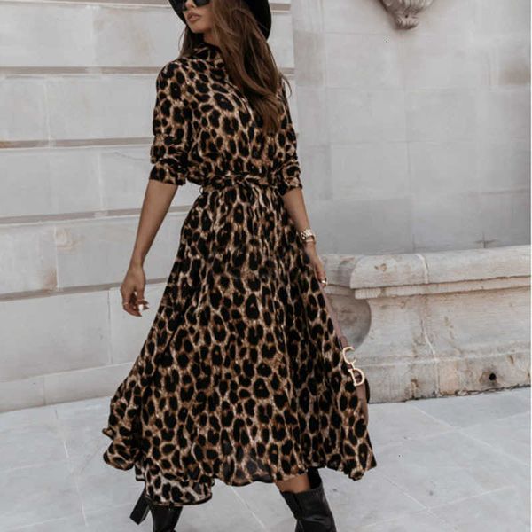 

casual dresses elegant women long sleeve print party office lady turn-down collar belt autumn female button vestidos yc8z, Black;gray