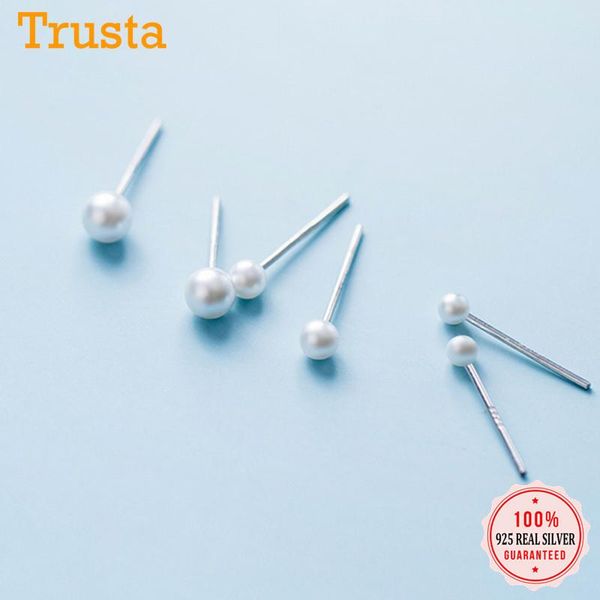 

trustdavis real 925 sterling silver fashion simple mini pearl charm stud earrings for women wedding party fine jewelry da1511, Golden;silver