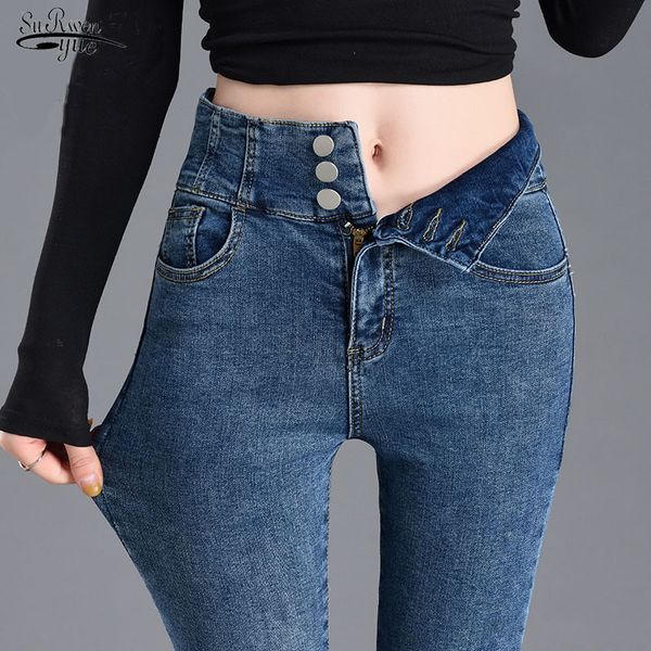 

autumn all-match black jeans skinny high waist women pencil pants blue woman denim trousers boyfriend style 10835 210521