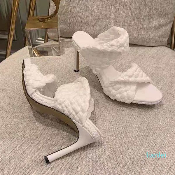 

cross-tied brand slippers women thin high heel stiletto real leather sole women sandals slip on trendy slides for women 2021, Black