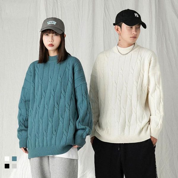 

men's sweaters loose pullover cashmere knitting solid color winter coats round neck pullovers casual thickened sweater women clothes, White;black